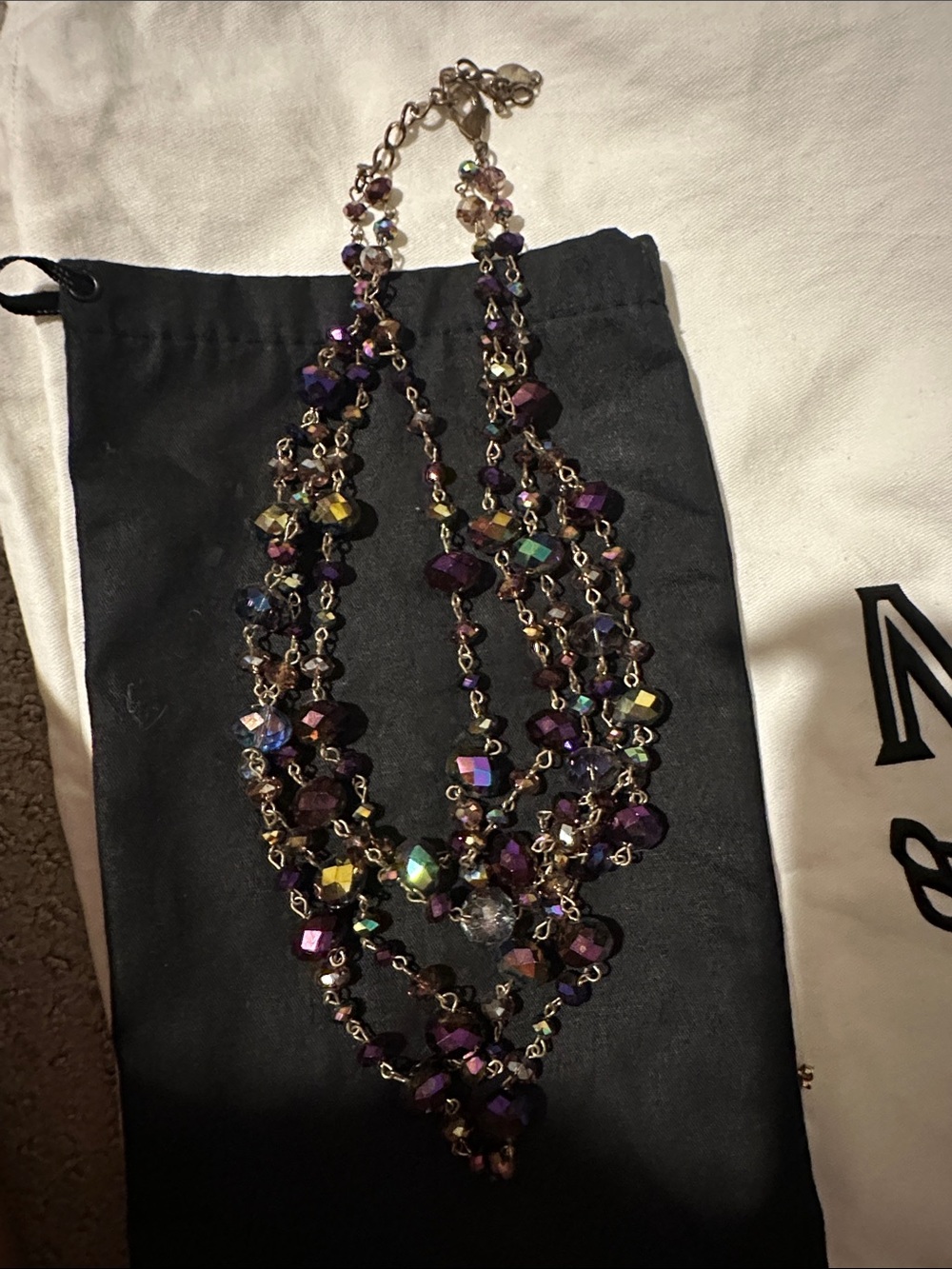 Aldo Multi-Strand Iridescent Purple and Gold Beaded Necklace